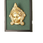 Brass Goddess Kali Face Hanging on Wooden Frame with Premium Fabric - 13.5" x 14.5" | Divine Elegance | Exquisite Wall Decor | Spiritual Ambiance | Handcrafted Art
